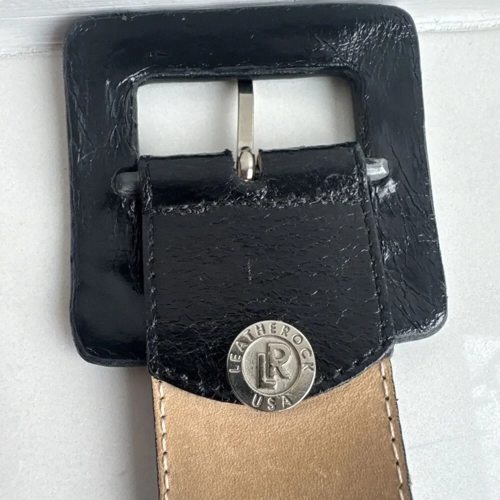 Leatherock Women’s Wide Black Genuine Leather Belt Black Buckle Size L34 M